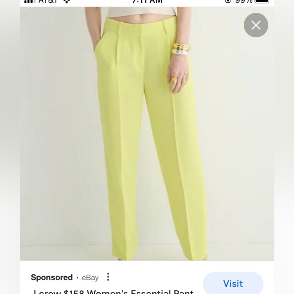 Jcrew essential crepe pant lemon sorbet NWT